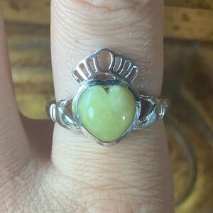 Natural Connemara Marble Sterling Silver Claddagh Ring Size 8
